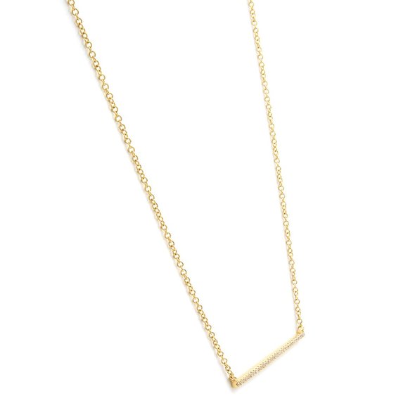 Pave Diamond Horizontal Bar Pendant Necklace 14K Yellow Gold 0.08cttw - Picture 4 of 6